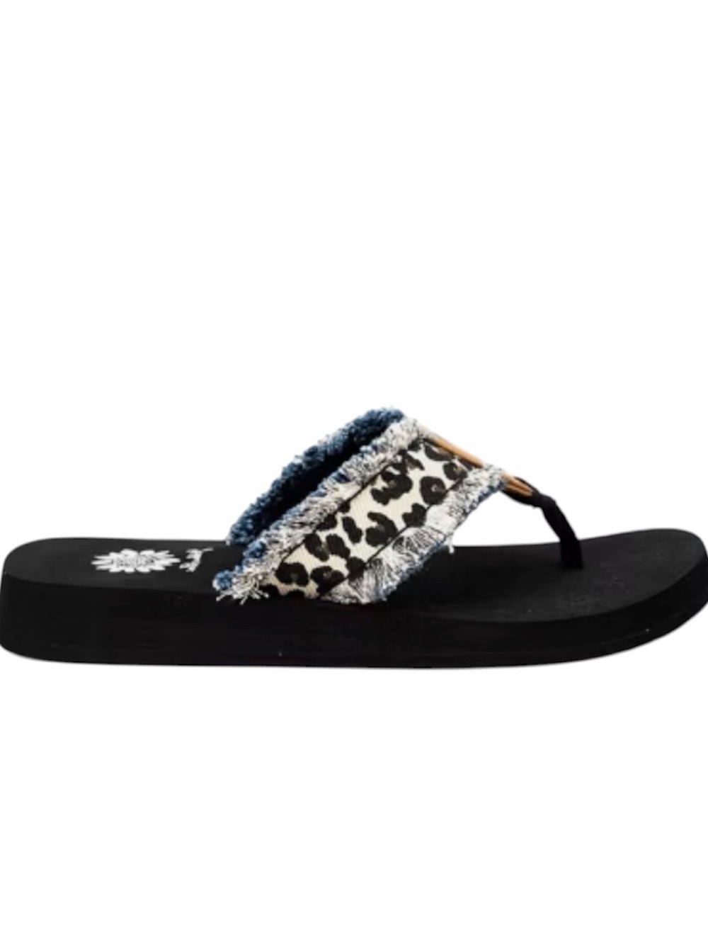 New! Yellow Box Fayth Sandal Black Flip Flops with Leopard-Print Frayed Size 8 - Picture 5 of 12